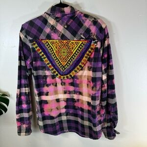 ZOO YORK upcycled tie-dye flannel shirt long sleeve custom embroidery medium